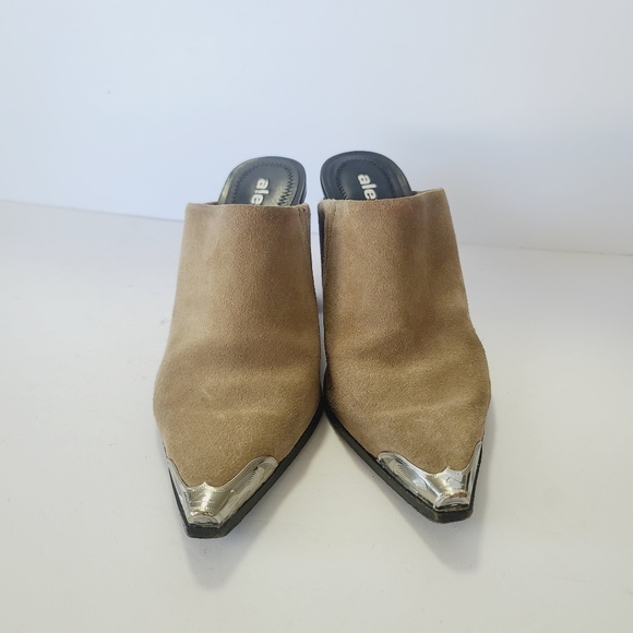 Alexander Wang Su Calf Taupe Suede Pointed Toe Mule with Silver Cap Heel Size 36 - Picture 3 of 8